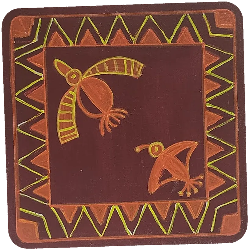 Warli-style tile of two birds facing the same direction.
